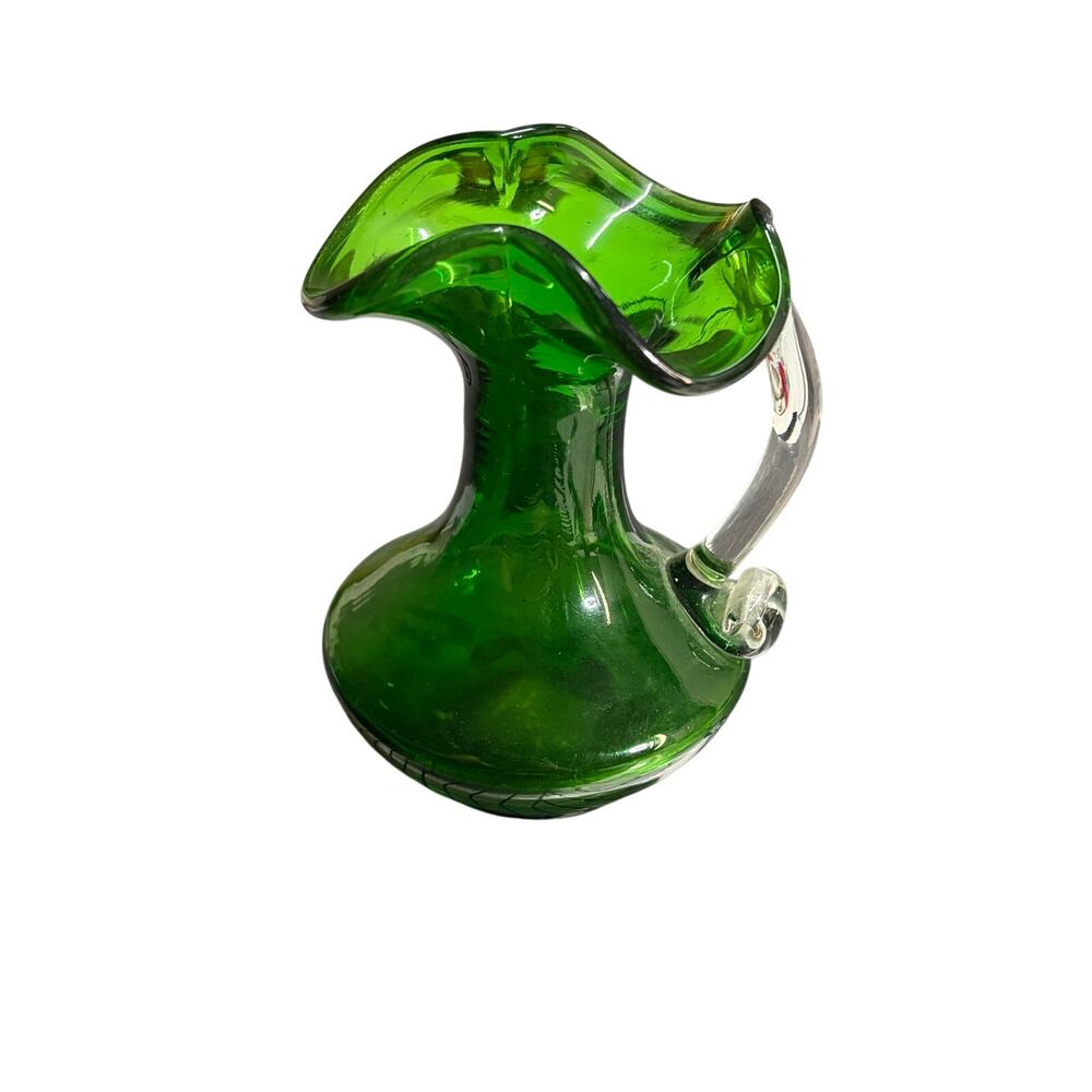 Vintage  Dark Green  Non Crackle Glass Pitcher